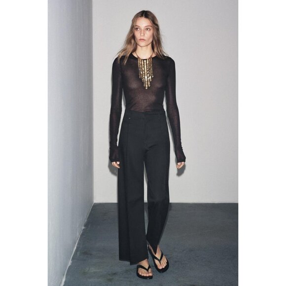 Zara Womens Jeans EU 40 US 8 ZW Tailored Wide Leg Black Denim 8246/042 NWT - Picture 1 of 16